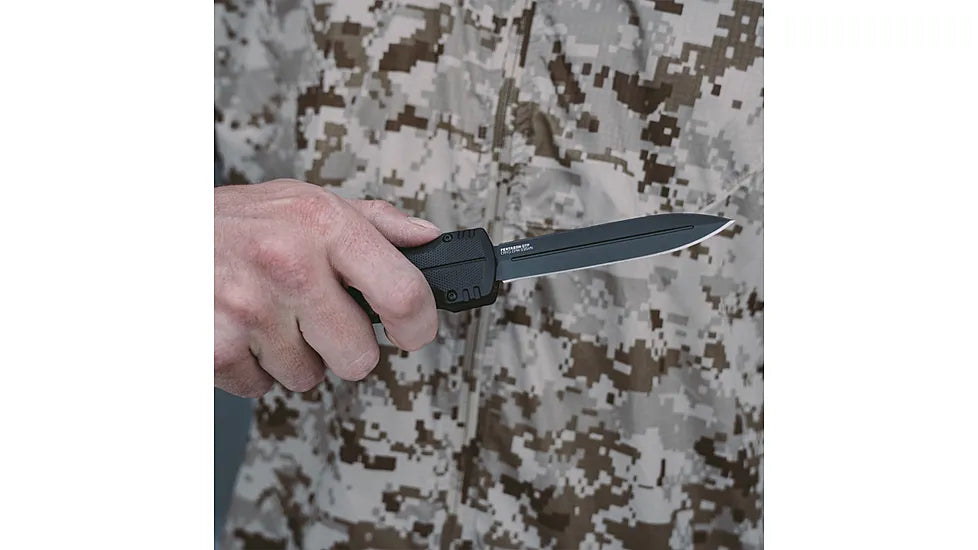 SOG Pentagon OTF Black Aluminum Handle Cryo S35VN Blade Steel Made in USA Automatic Out The Front Knife SOG-15-61-01-57