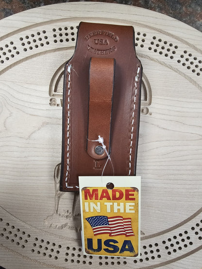 Deerfield Leathers Katahdin Knife Case Large Brown Knife & Multitool Holster Made in Maine USA