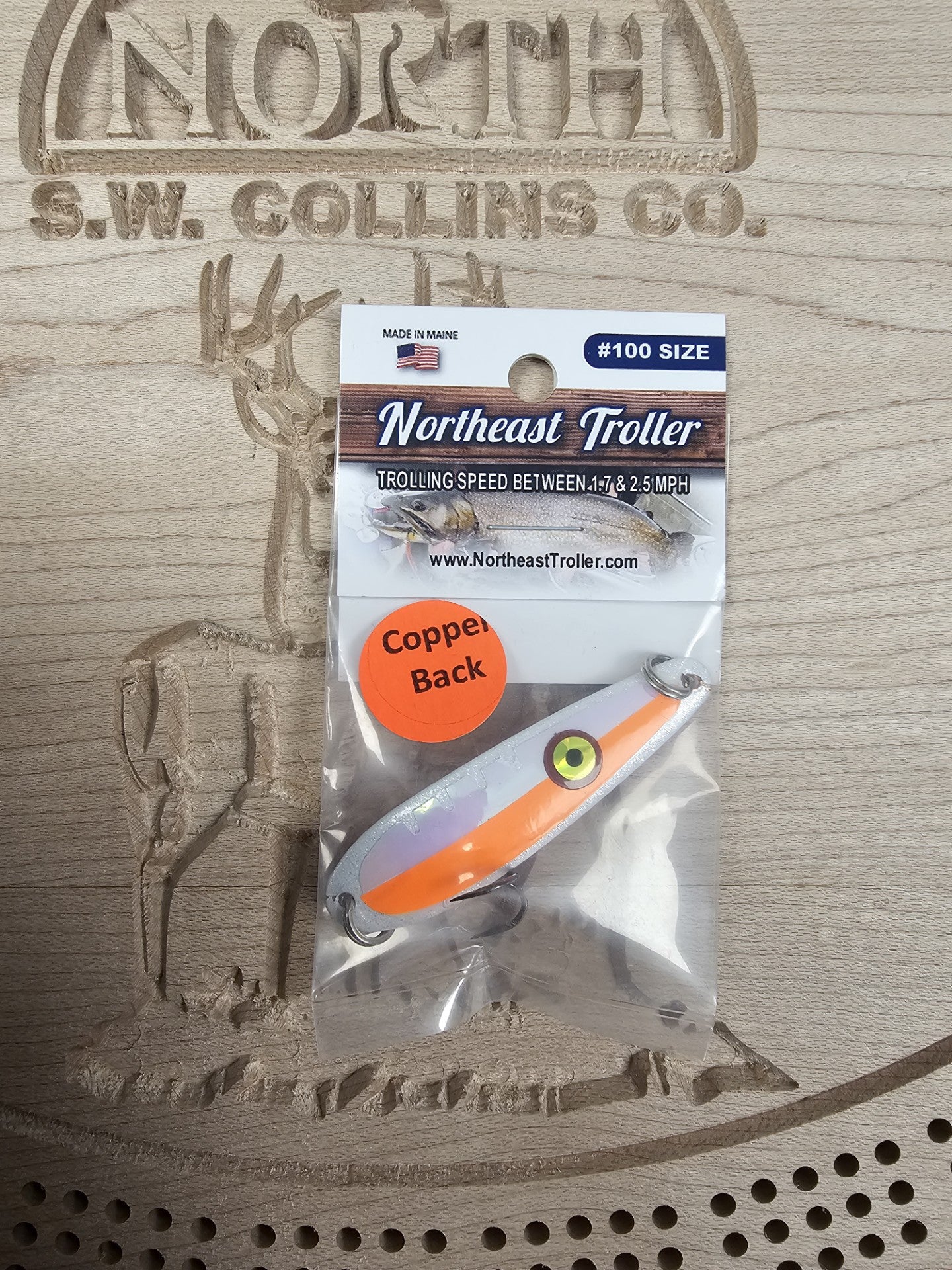 Northeast Troller Size 100 Orange Creamcicle UV Copper Back Casting/Trolling Spoon Made in Maine USA