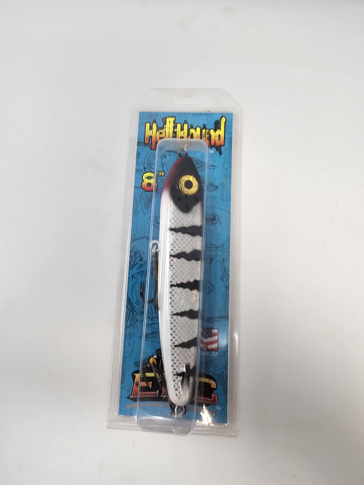 HellHound ERC Hell Hound 8" HH-605 Big Flash White Perch Muskie Plastic Jerk Bait Lure USA