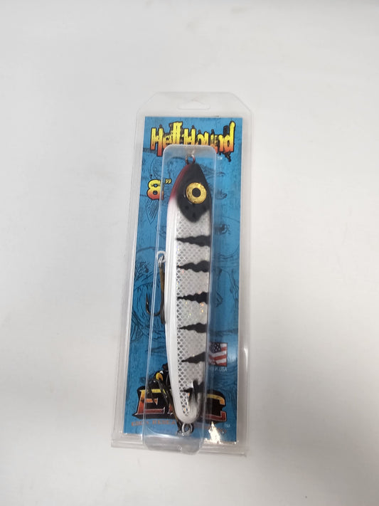 HellHound ERC Hell Hound 8" HH-605 Big Flash White Perch Muskie Plastic Jerk Bait Lure USA